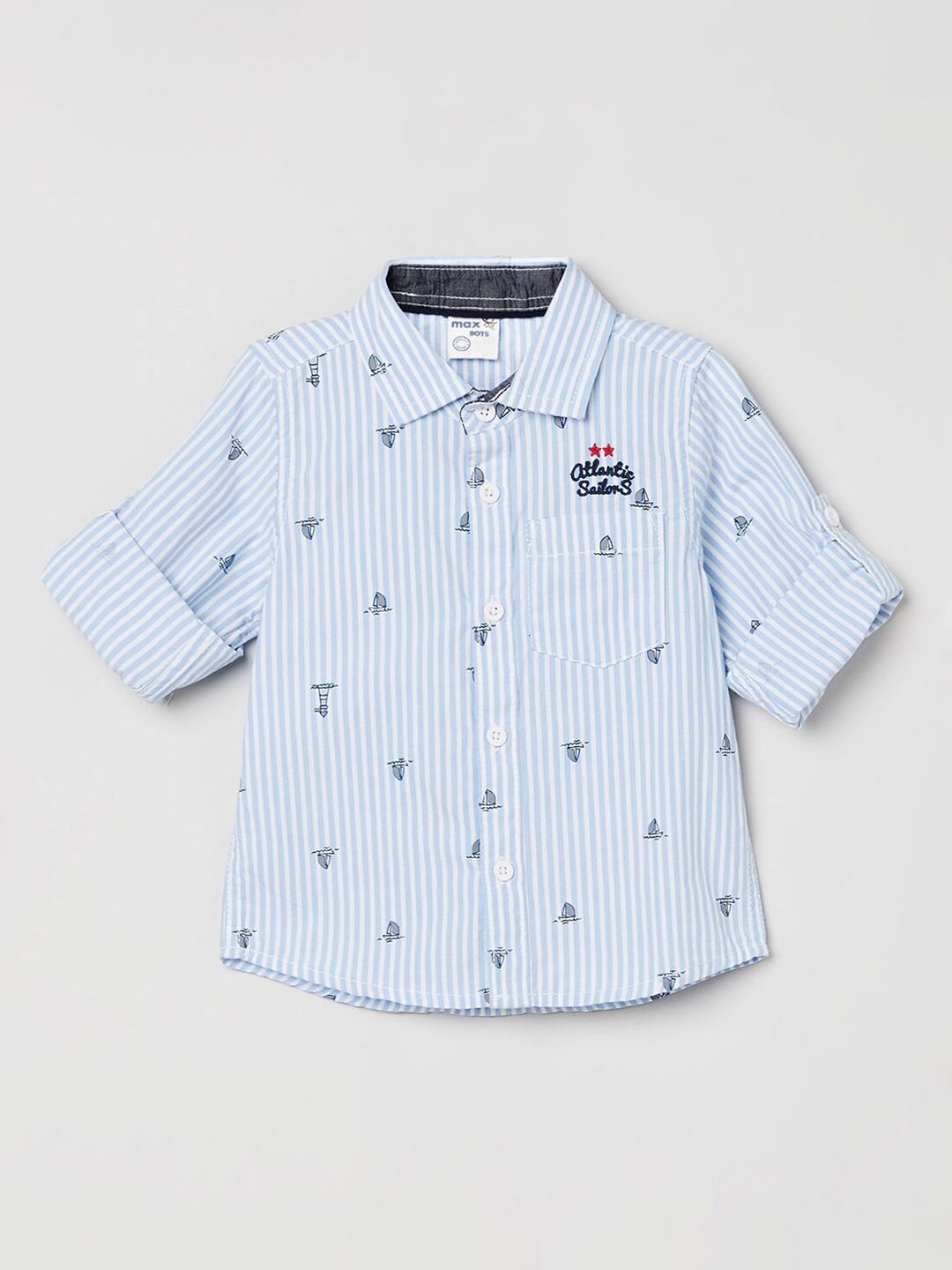 

max Boys White Opaque Striped Casual Shirt