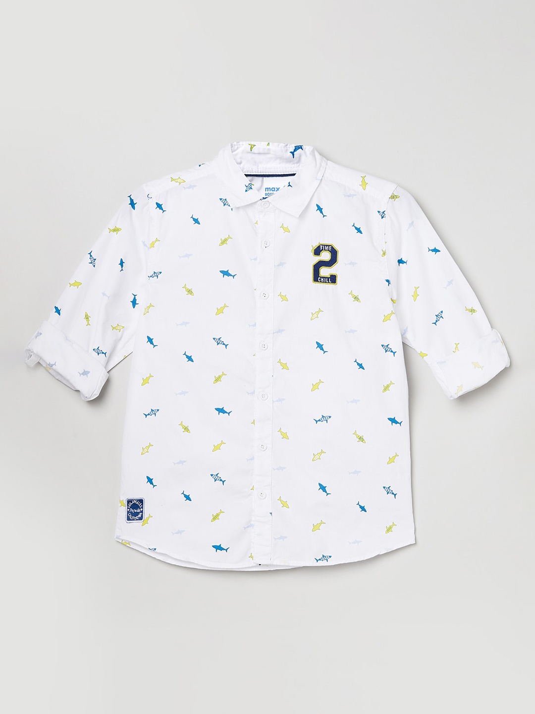 

max Boys White Opaque Printed Casual Shirt