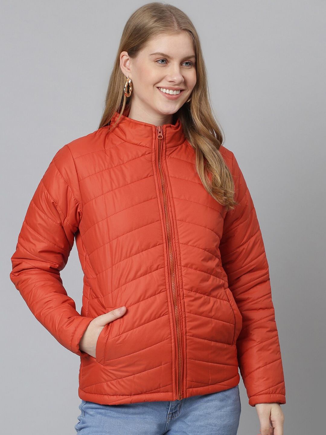 

Campus Sutra Women Orange Windcheater Puffer Jacket