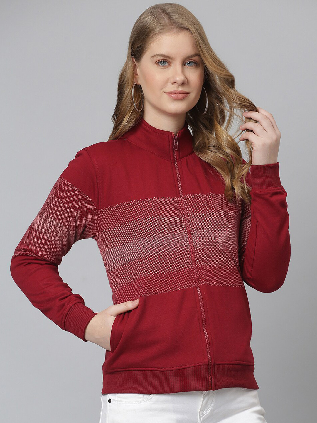 

Campus Sutra Women Maroon Windcheater Bomber Jacket