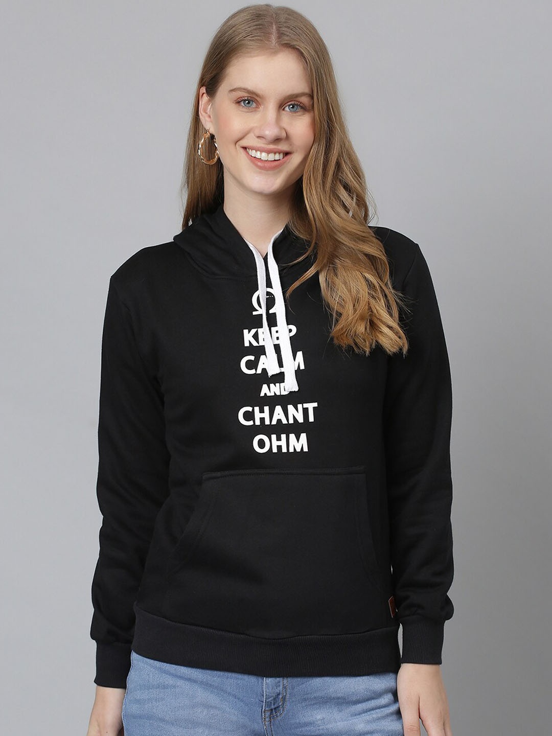 

Campus Sutra Women Black & White Printed Hooded Sweatshirt