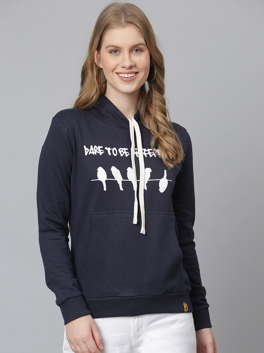 

Campus Sutra Women Blue Printed Hooded Sweatshirt