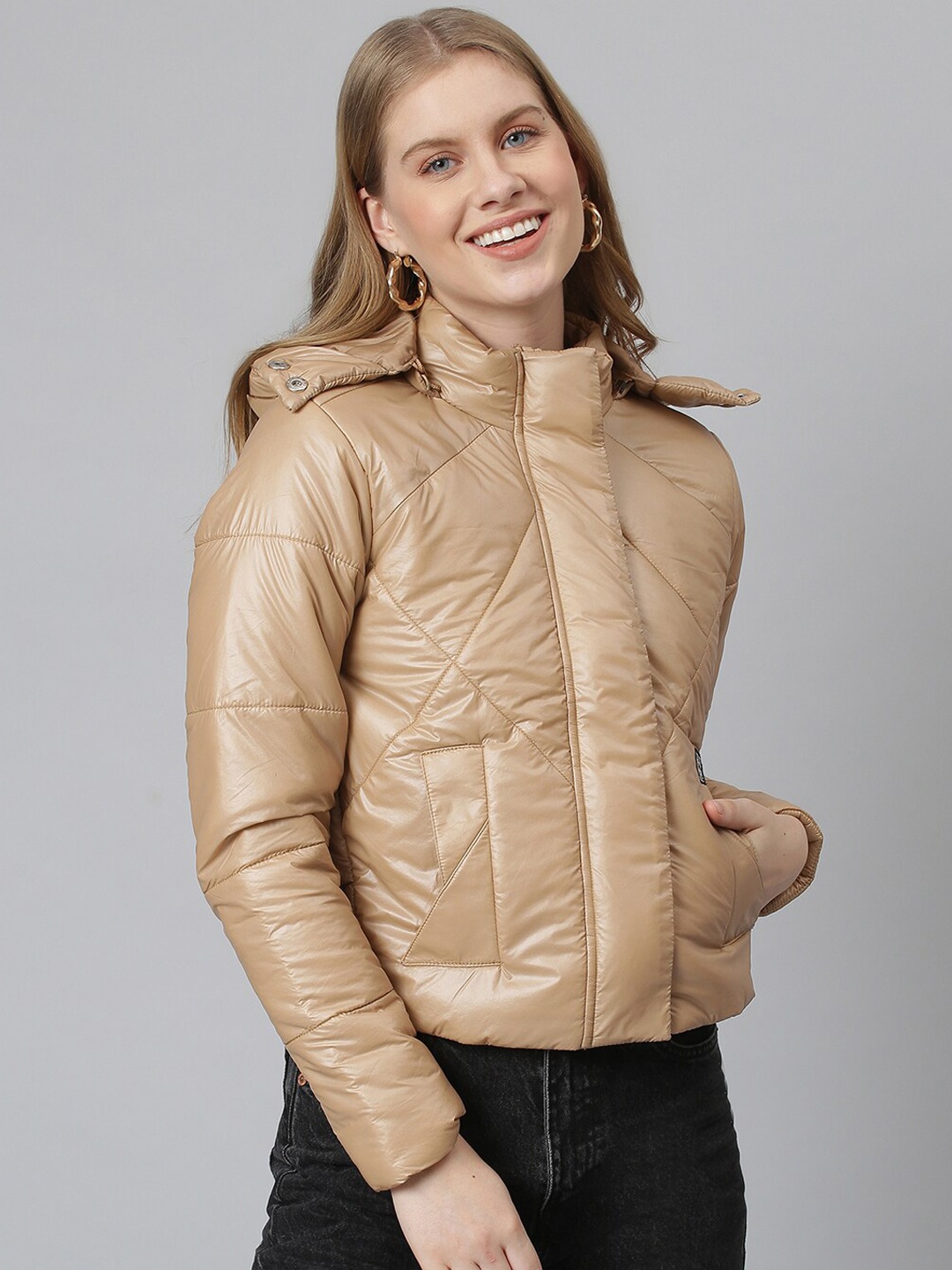 

Campus Sutra Women Beige Windcheater Quilted Jacket