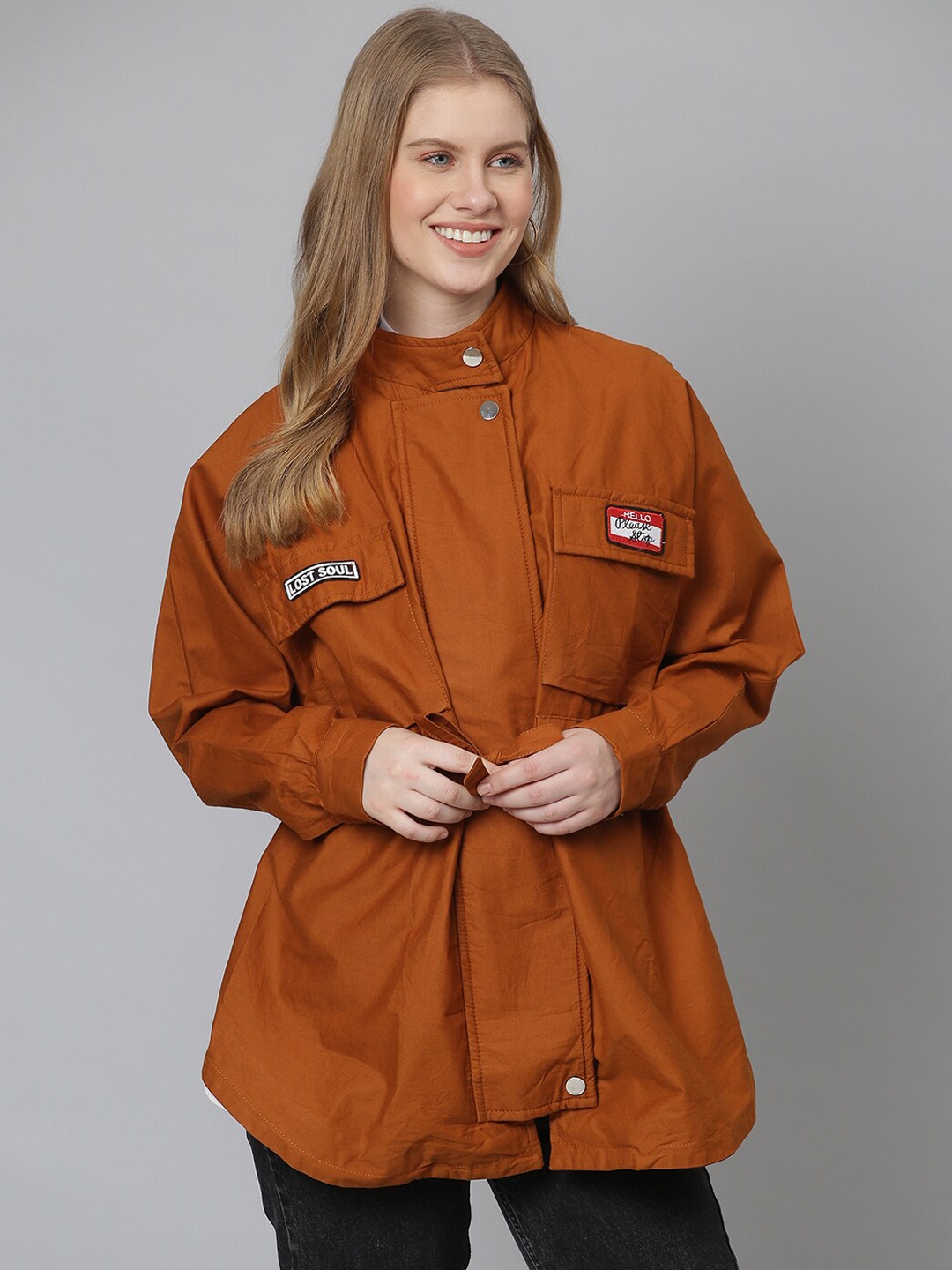 

Campus Sutra Women Brown Windcheater Longline Tailored Jacket