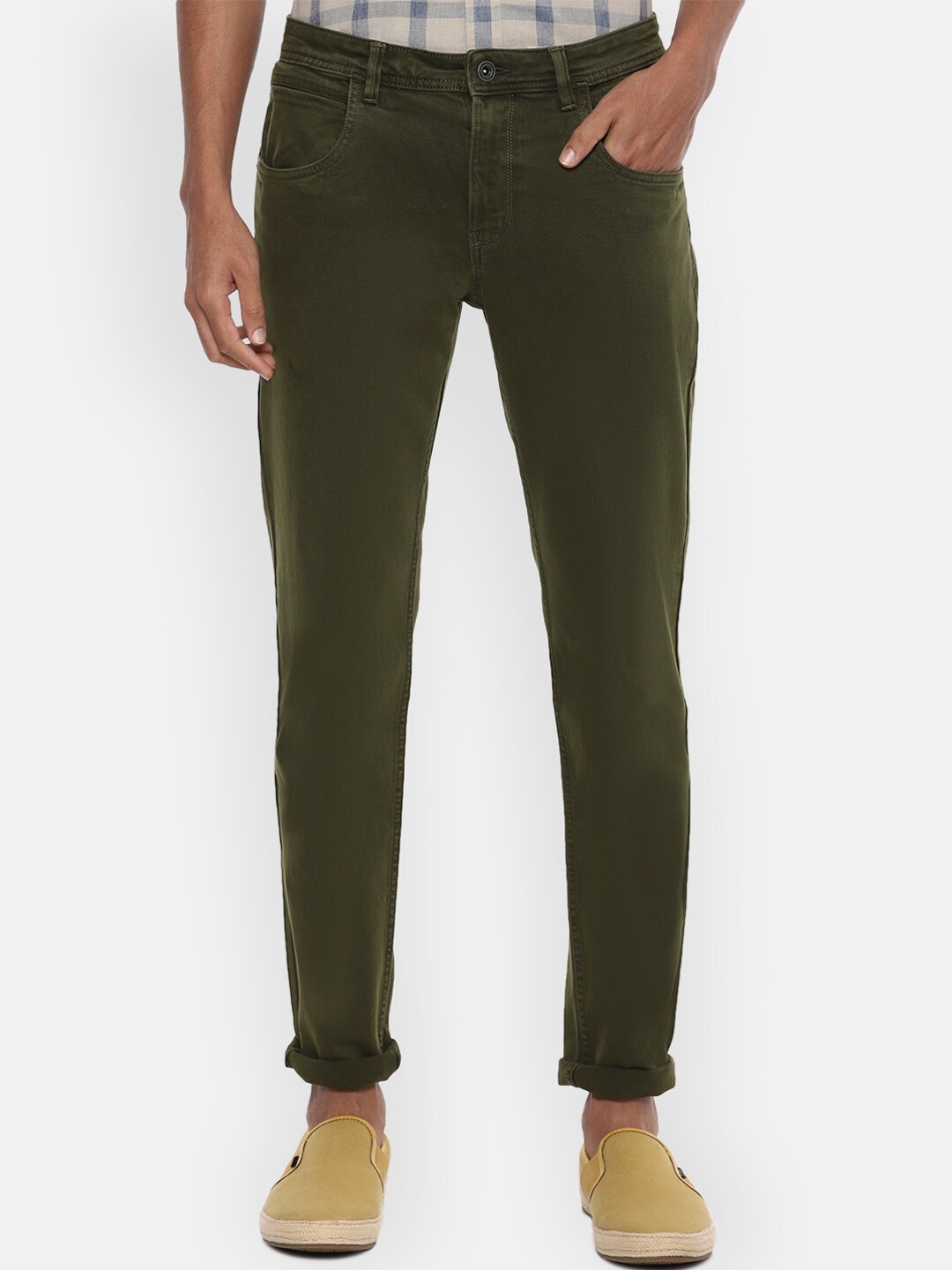 

VAN HEUSEN DENIM LABS Men Olive Green Skinny Fit Jeans