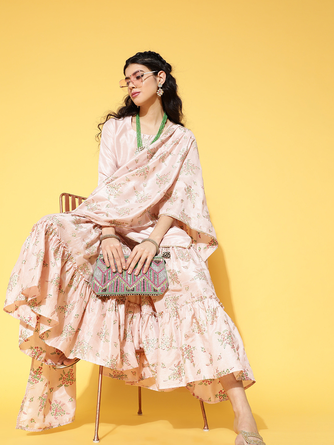 

Libas Women Pink Kurti with Sharara & With Dupatta