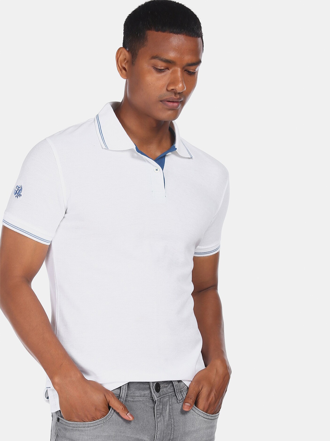 

Flying Machine Men White Polo Collar T-shirt