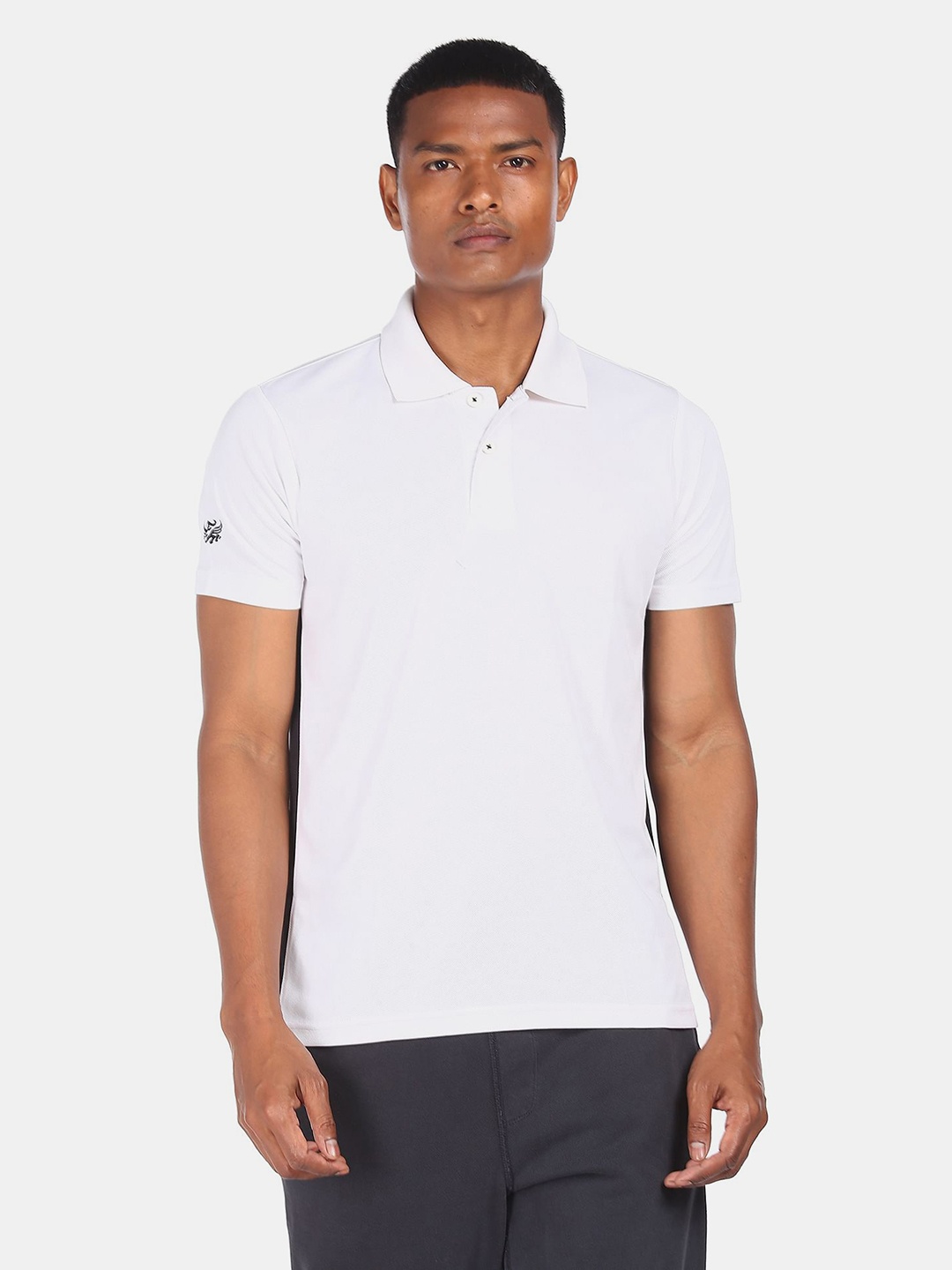 

Flying Machine Men White Polo Collar T-shirt