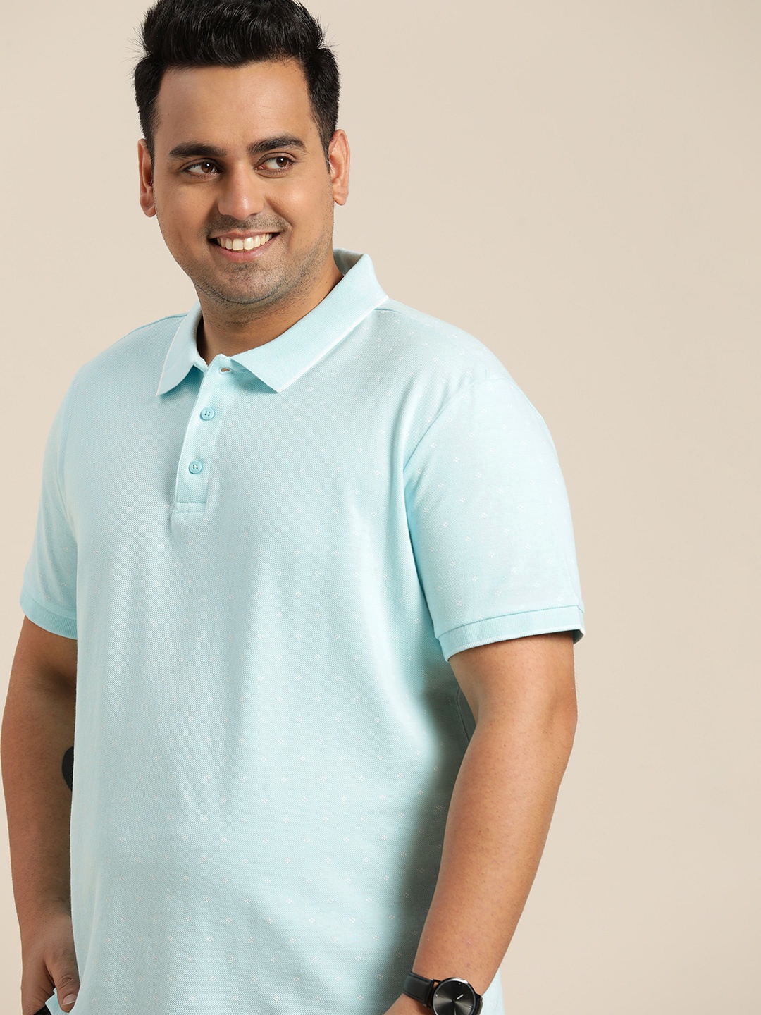 

Sztori Men Plus Size Blue Polo Collar Pure Cotton T-shirt