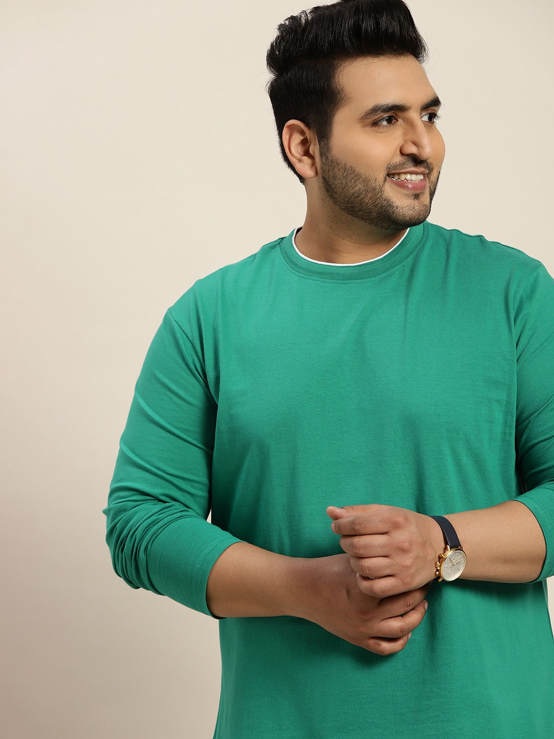 

Sztori Men Plus Size Green Solid Pure Cotton T-shirt