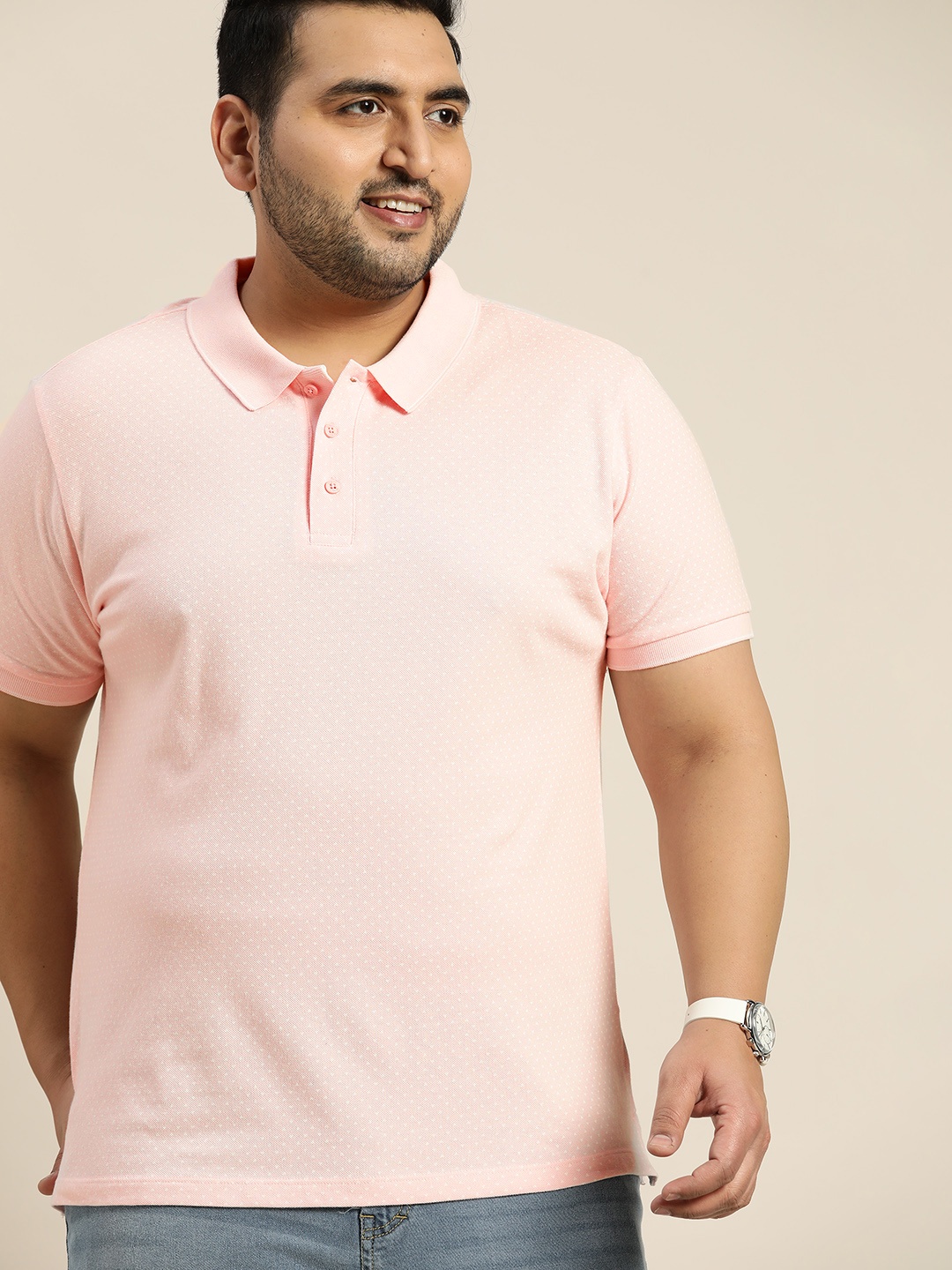 

Sztori Men Plus Size Pink Polo Collar Pure Cotton T-shirt