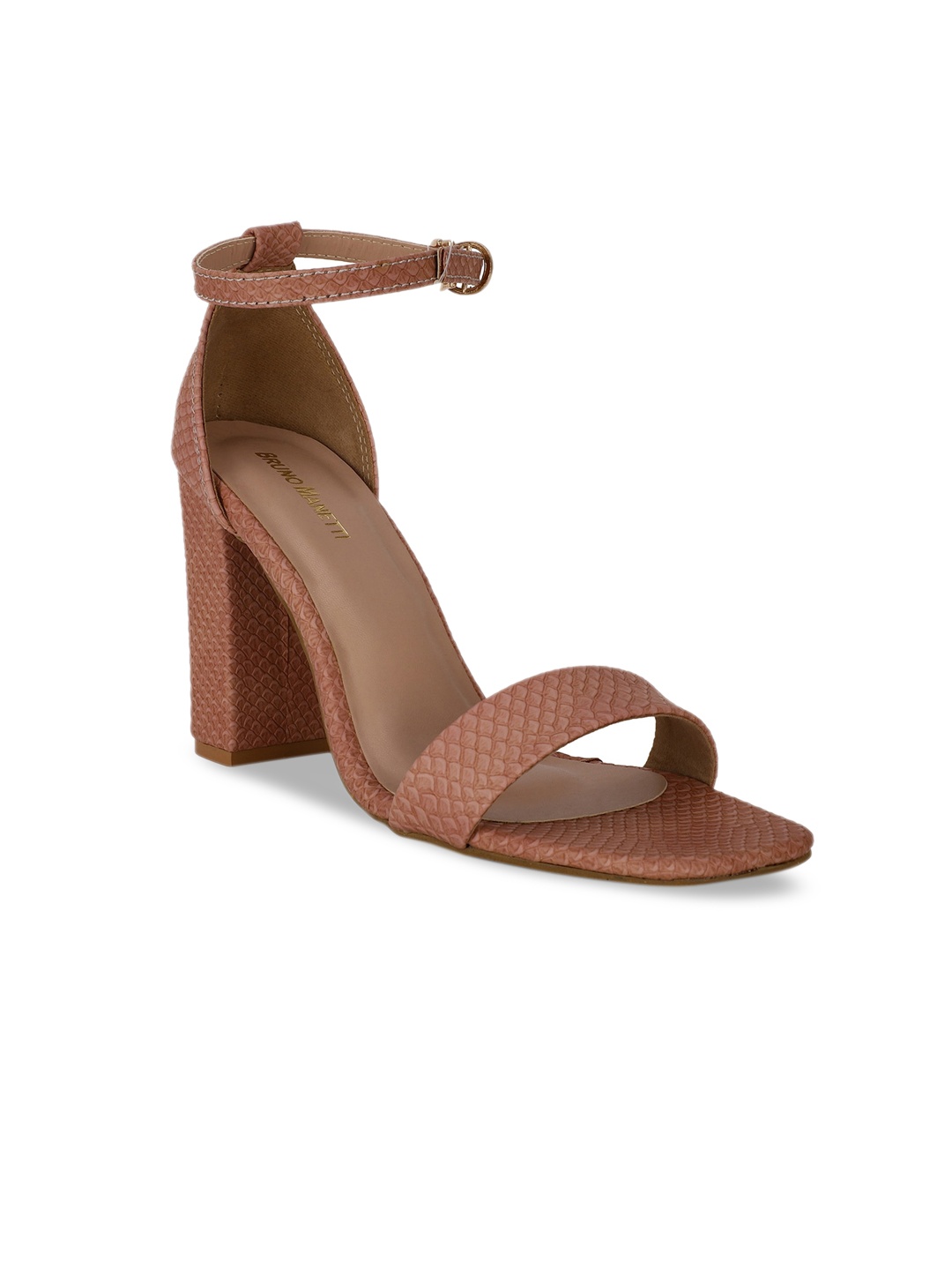 

Bruno Manetti Nude-Coloured PU Block Sandals with Buckles