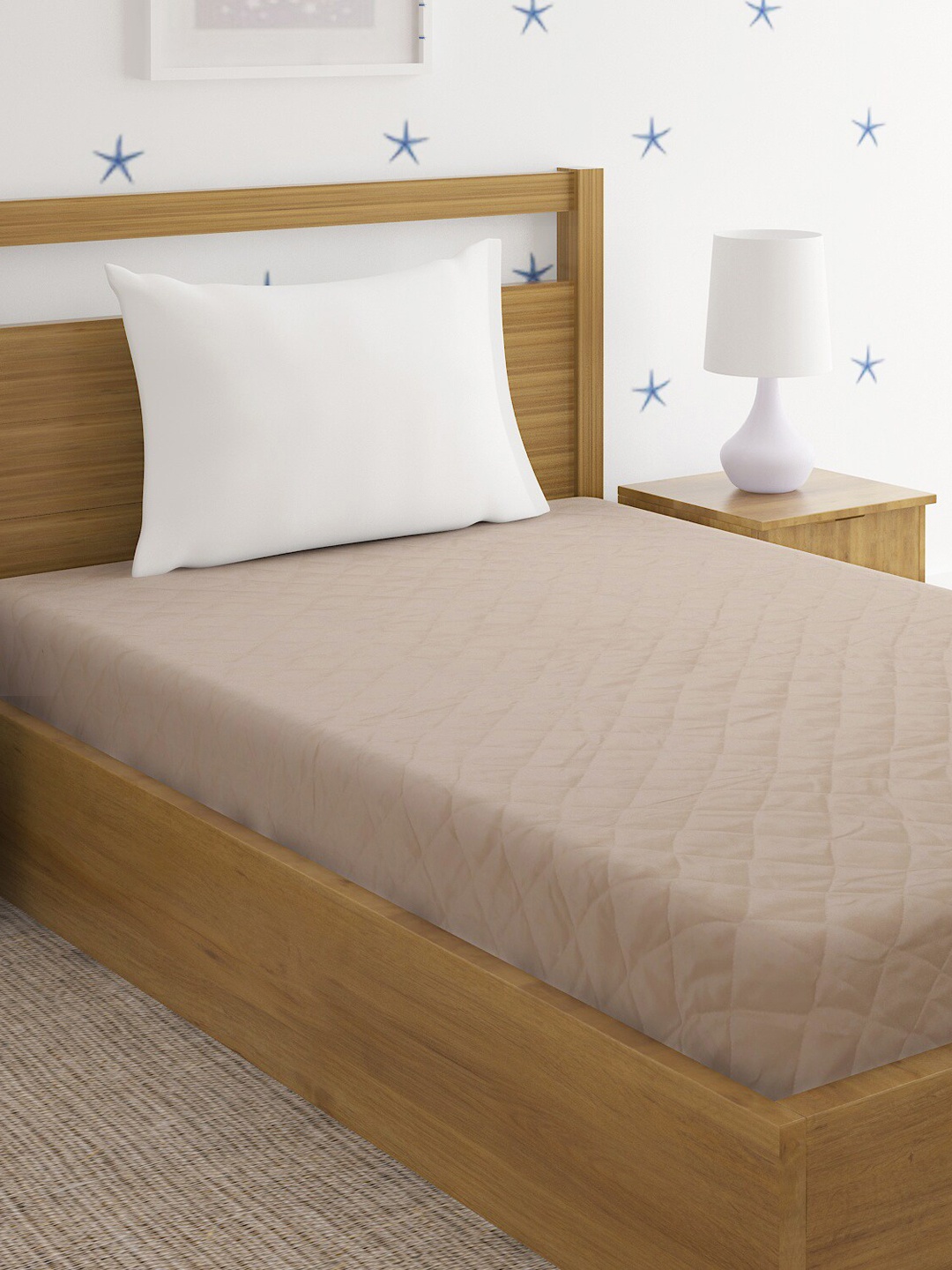 

HOSTA HOMES Beige Solid Quilted Cotton Single Size Mattress Protector