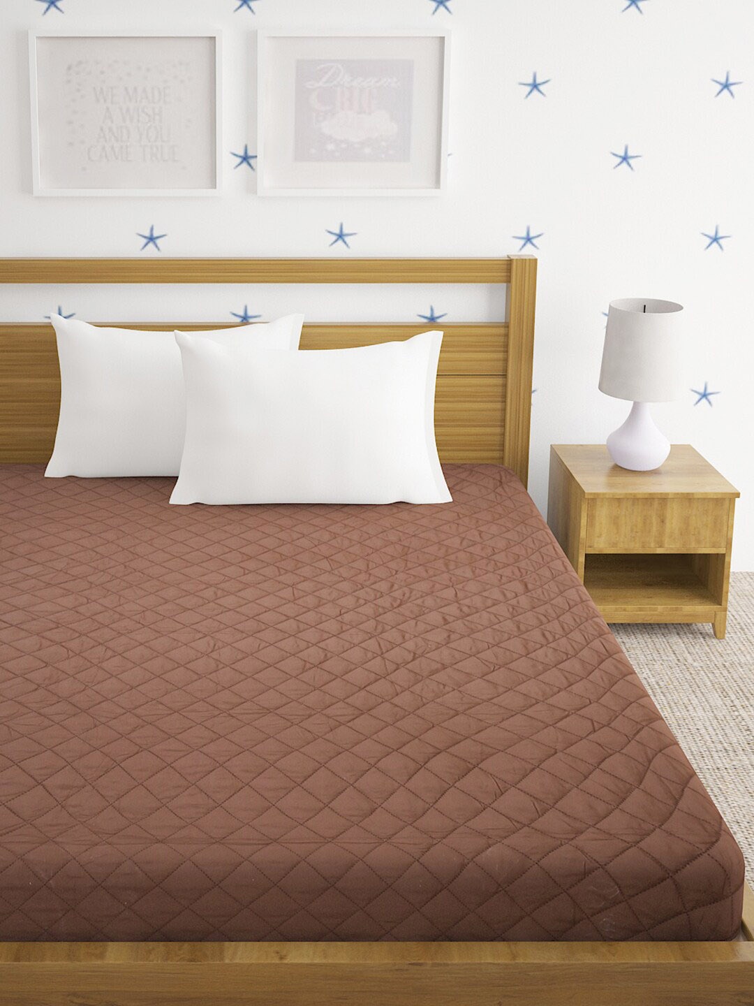 HOSTA HOMES Brown Quilted Cotton King Bed Mattress Protector