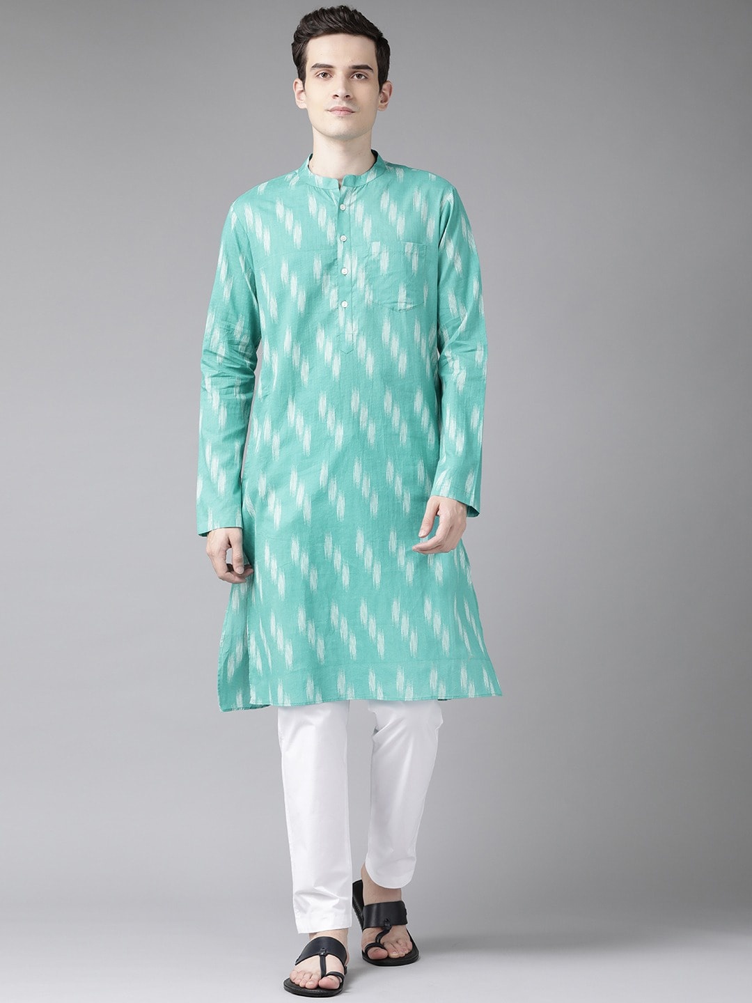 

See Designs Men Turquoise Blue Geometric Kurta