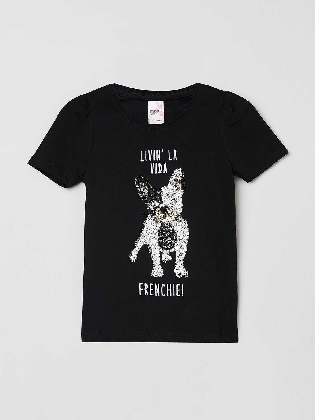 

max Girls Charcoal Graphic Printed Regular Top
