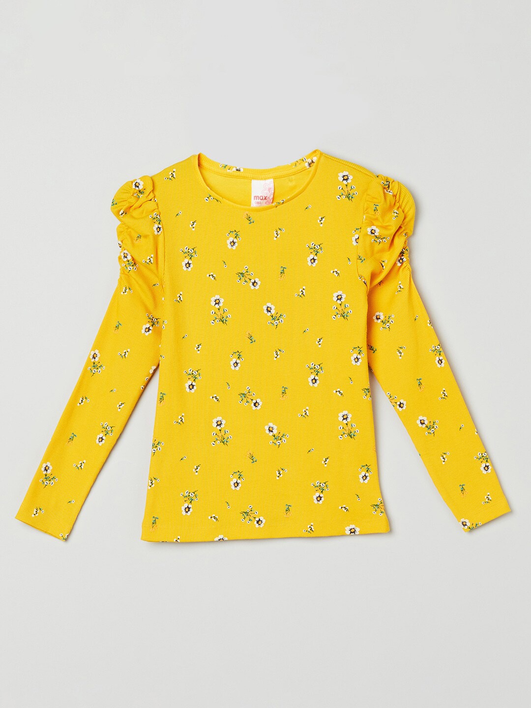 

max Girls Yellow Floral Regular Top