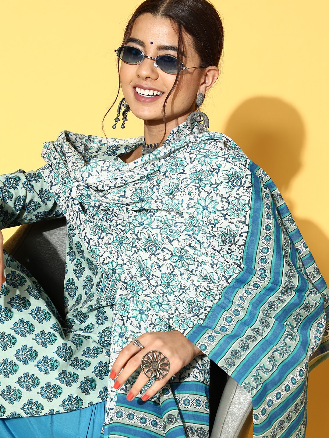 

Indo Era Printed Pure Cotton Kurta Set, Green