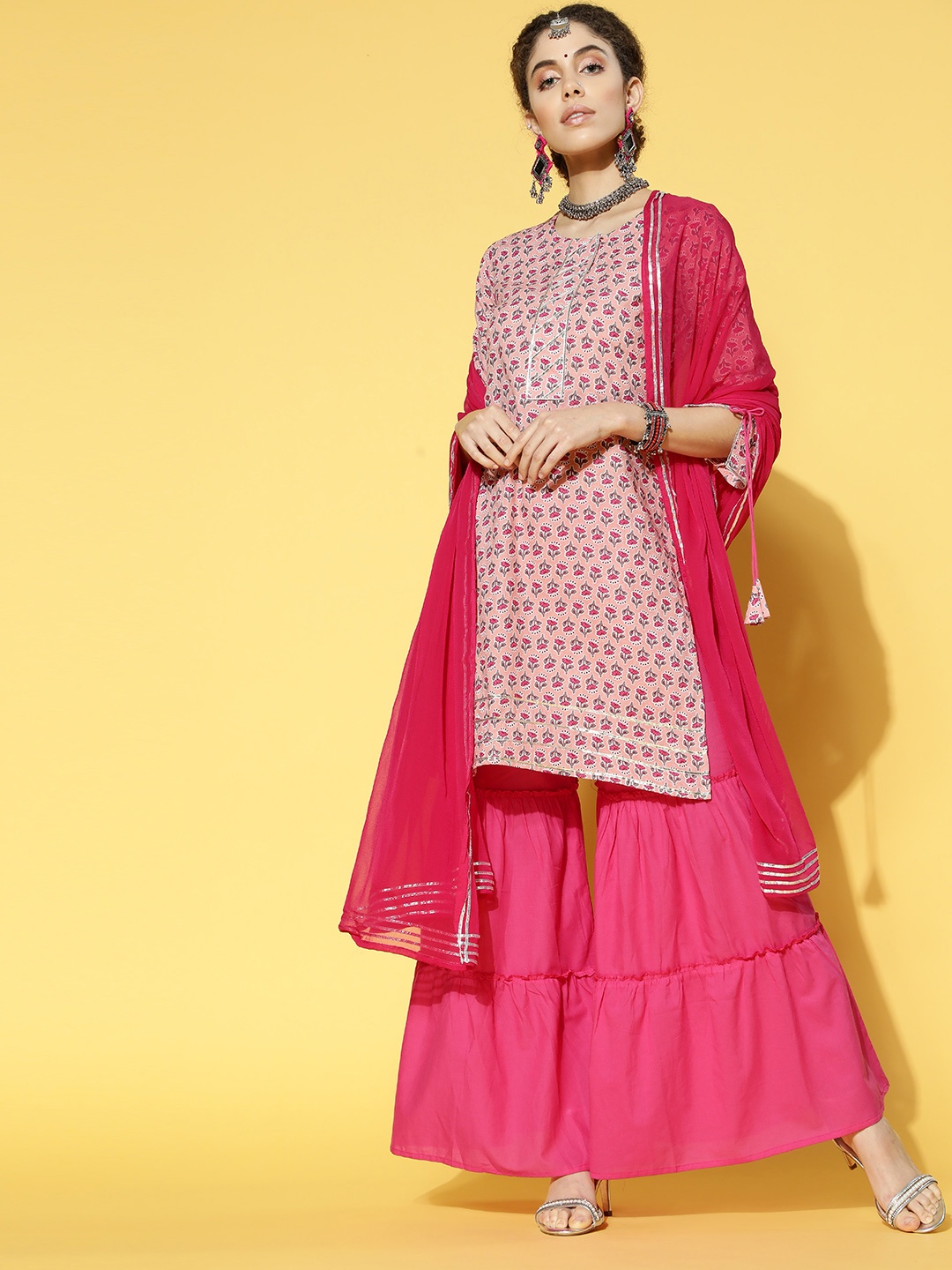 

Indo Era Printed Cotton Blend Kurta Set, Pink