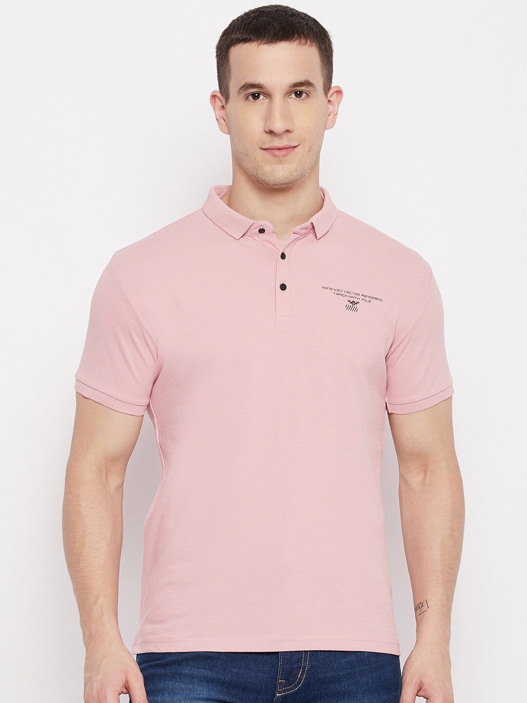

QUBIC Men Pink Polo Collar T-shirt