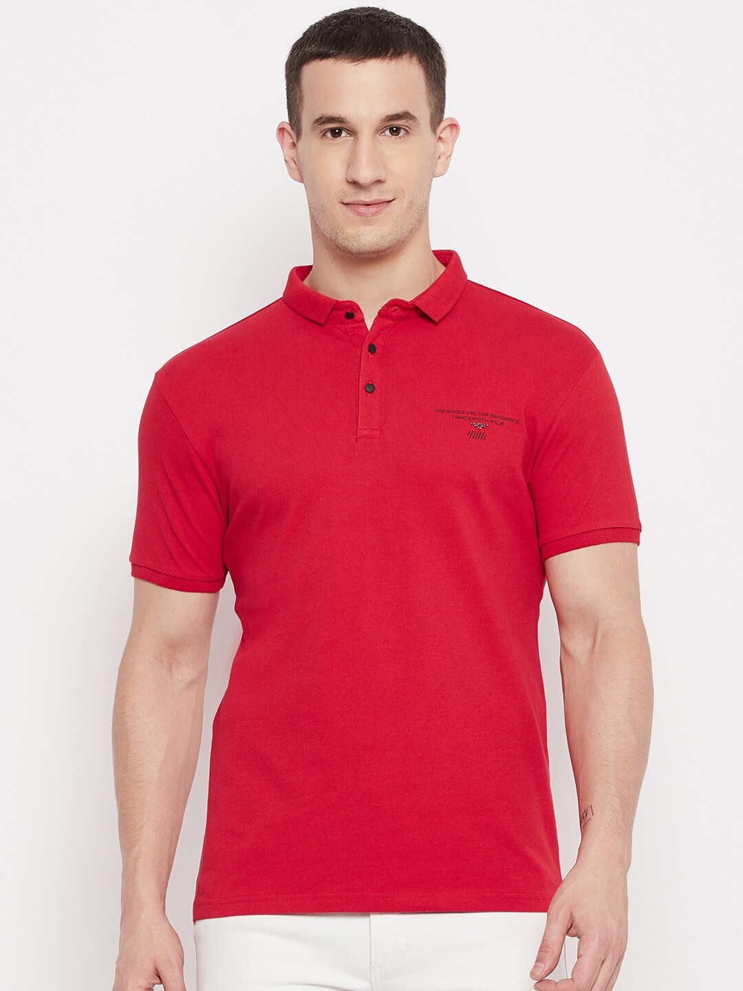 

QUBIC Men Red Polo Collar T-shirt