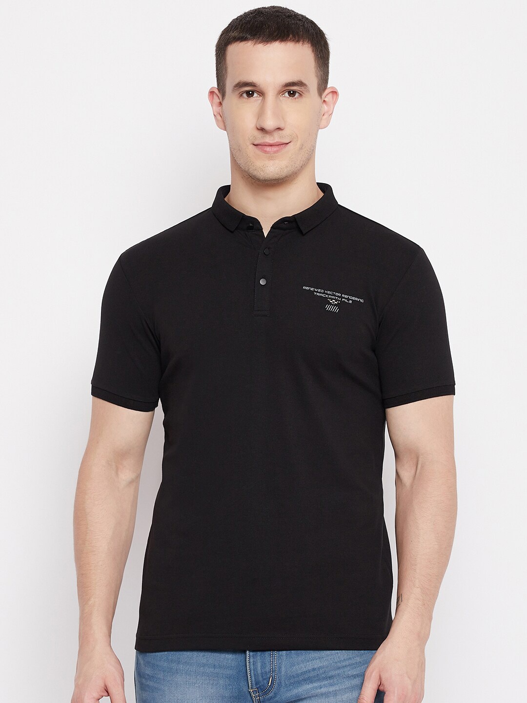 

QUBIC Men Black Polo Collar T-shirt
