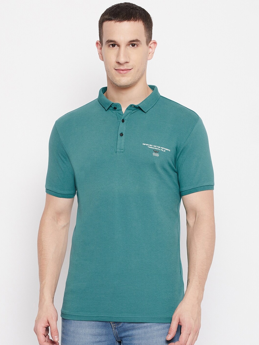 

QUBIC Men Teal Polo Collar T-shirt