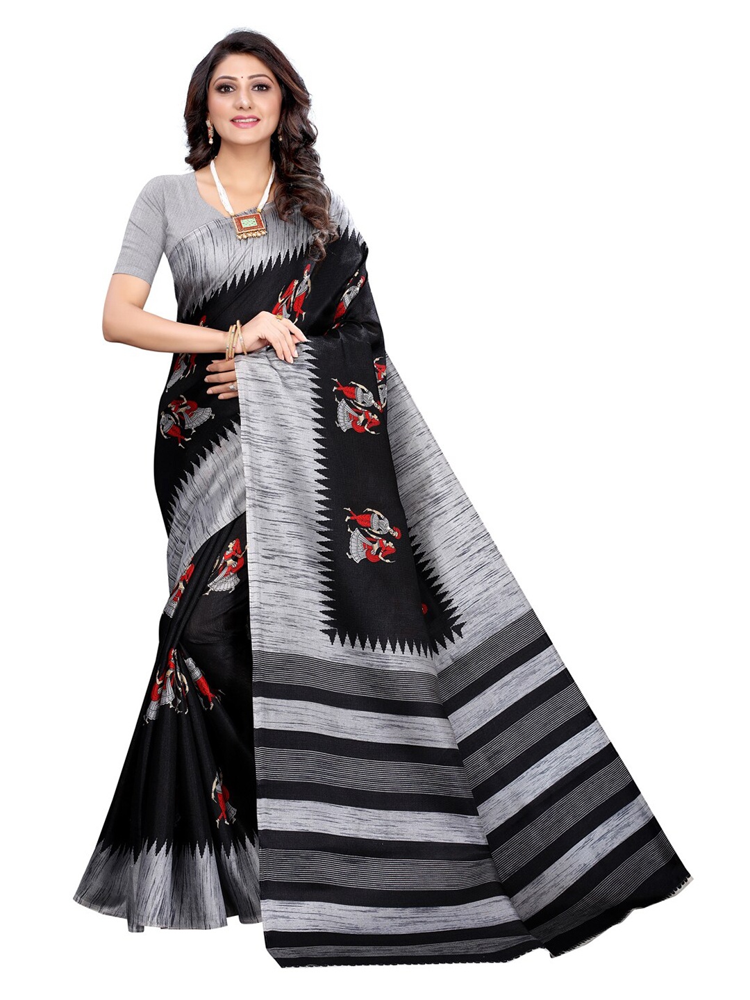 

KALINI Black & Grey Ethnic Motifs Art Silk Khadi Saree