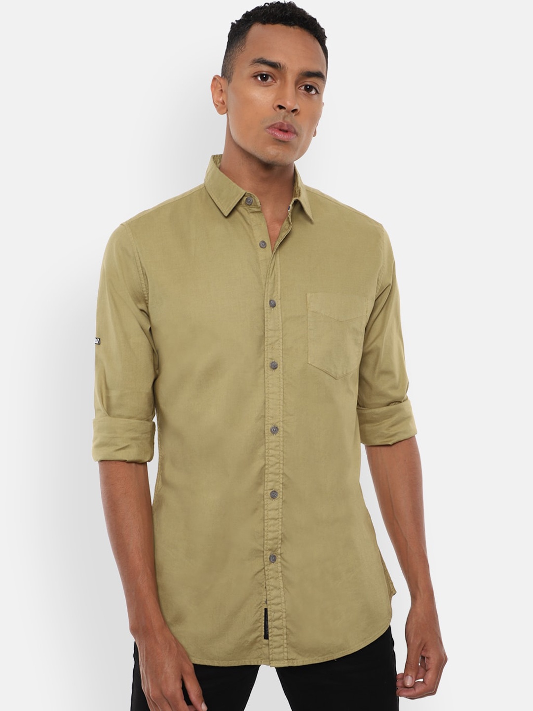 

VAN HEUSEN DENIM LABS Men Khaki Slim Fit Opaque Casual Shirt
