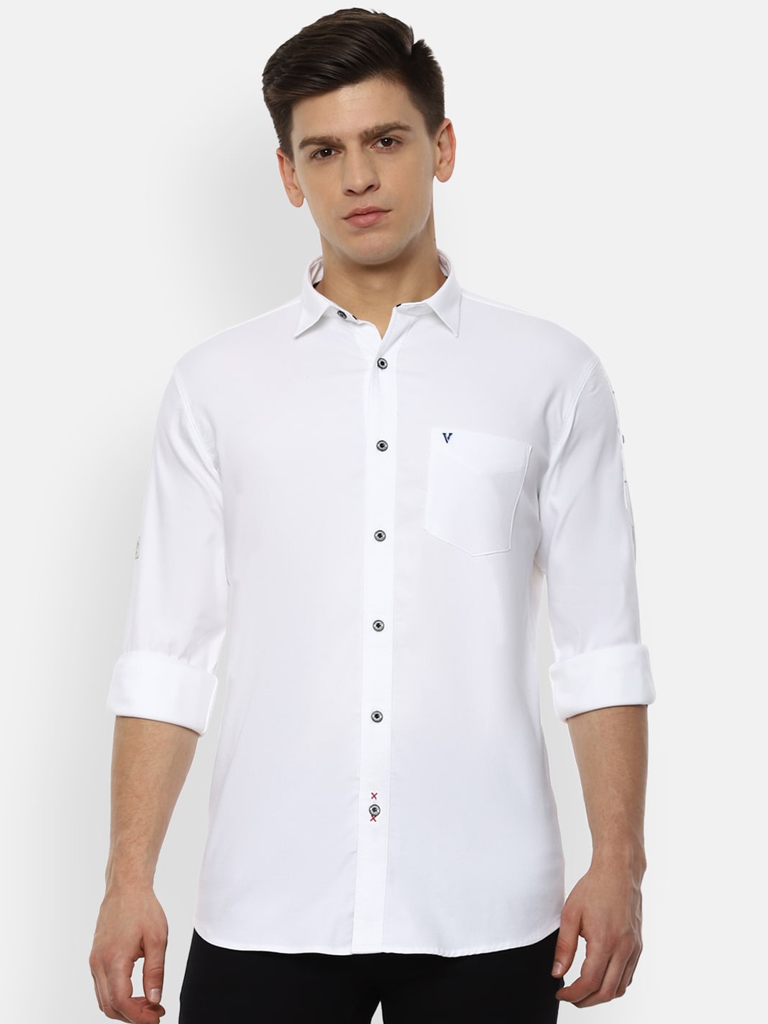 

VAN HEUSEN DENIM LABS Men White Slim Fit Opaque Casual Shirt