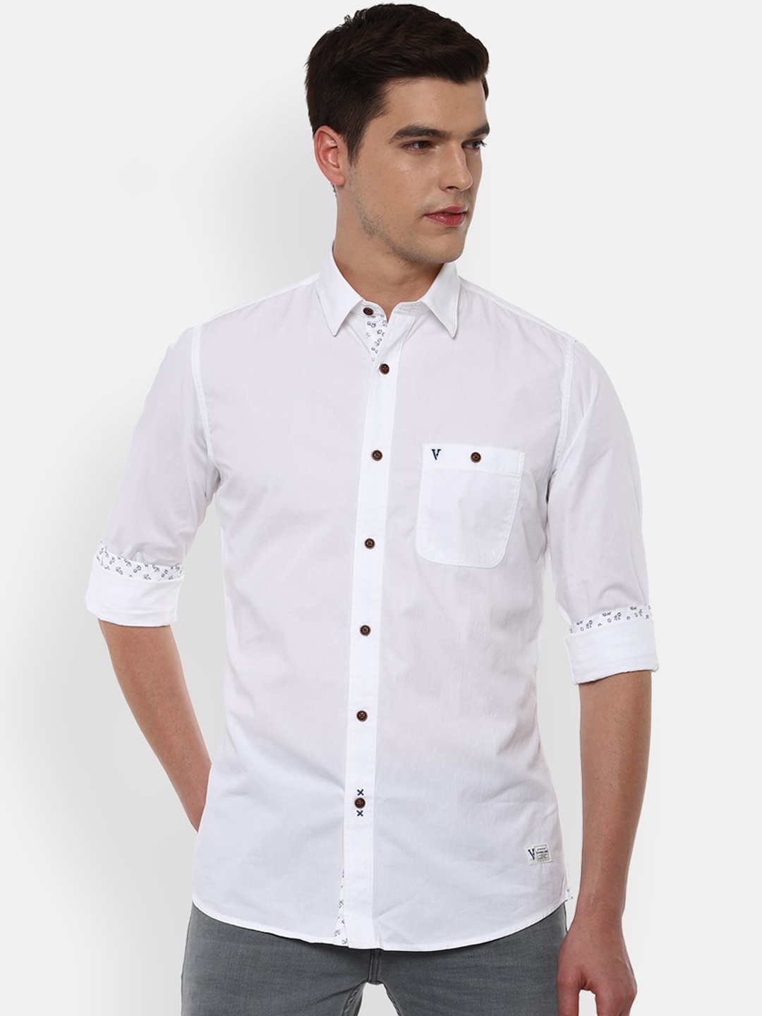 

VAN HEUSEN DENIM LABS Men White Opaque Casual Shirt