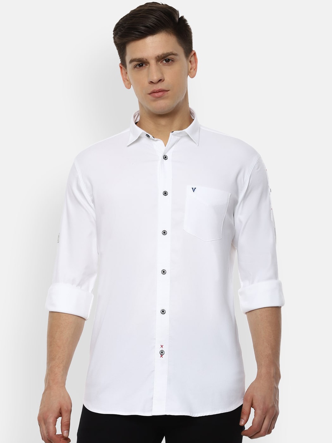 

VAN HEUSEN DENIM LABS Men White Slim Fit Opaque Casual Shirt