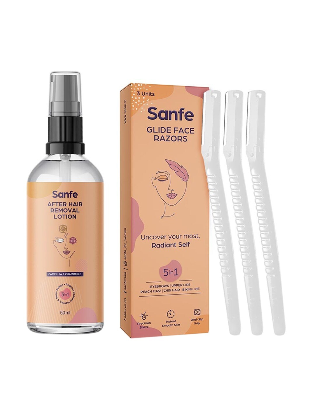 

Sanfe Glide Women Face Razor and After Hair Removal Lotion, Coral