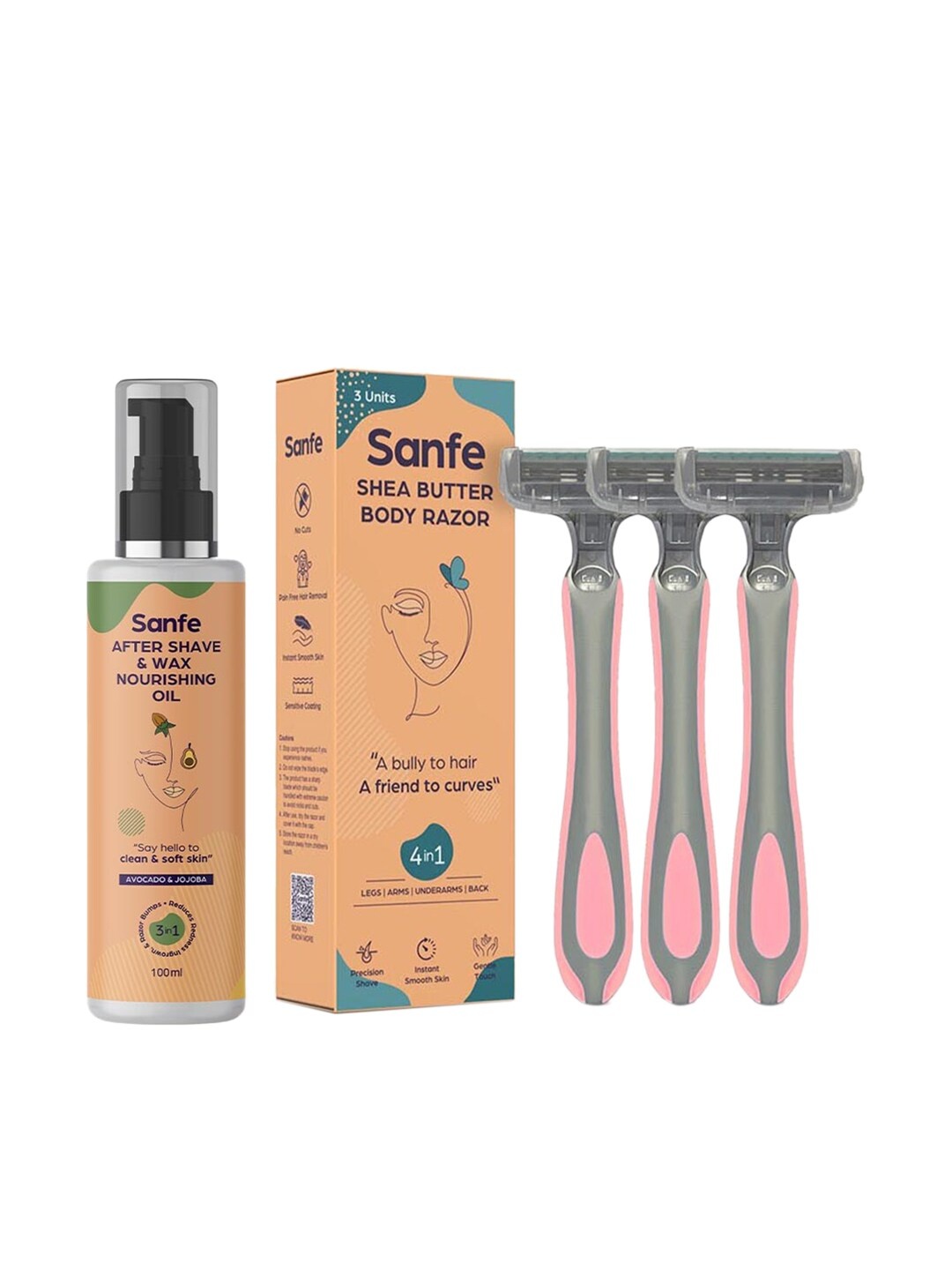 

Sanfe Women Hair Removal Body Razor With After Shaving Nourishing Oil, Coral