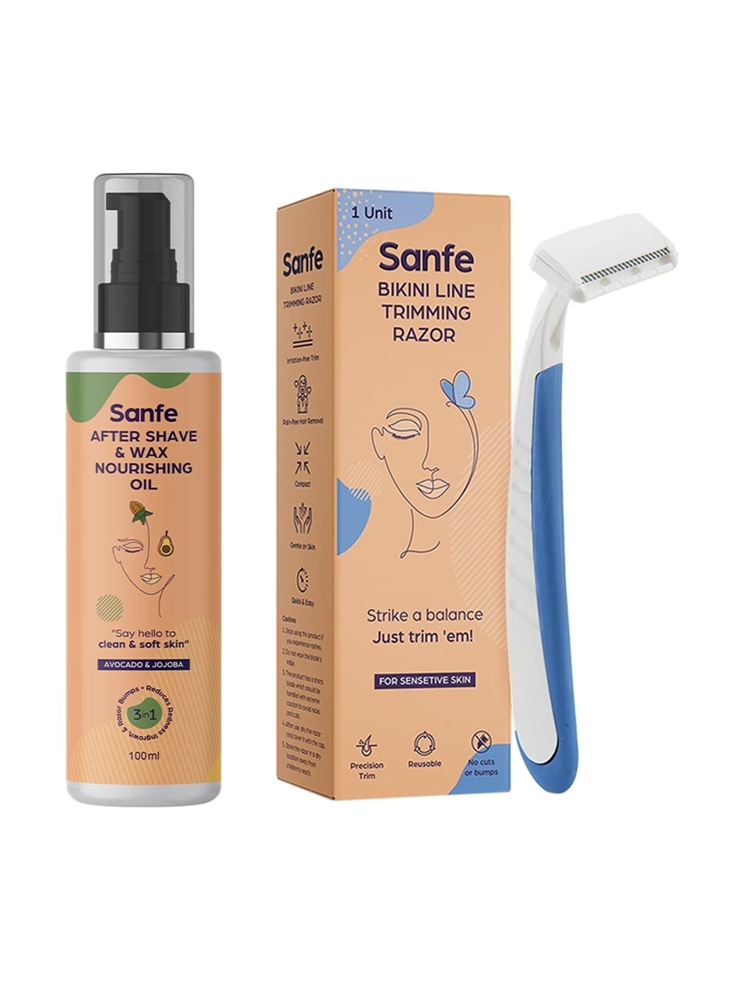 

Sanfe Hair Removal Body Razor With After Shave & Wax Nourishing Oil-100ml, Coral