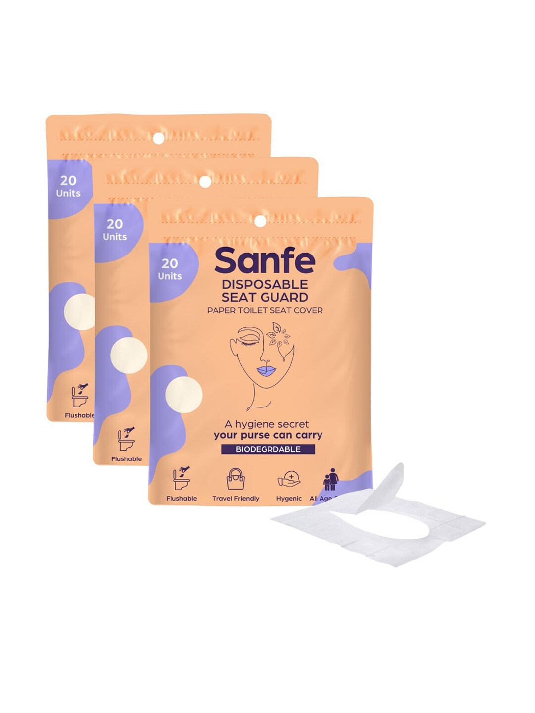 

Sanfe Pack of 3 Disposable Seat Guard Paper Toilet Seat Cover - 20 Units Each, Coral