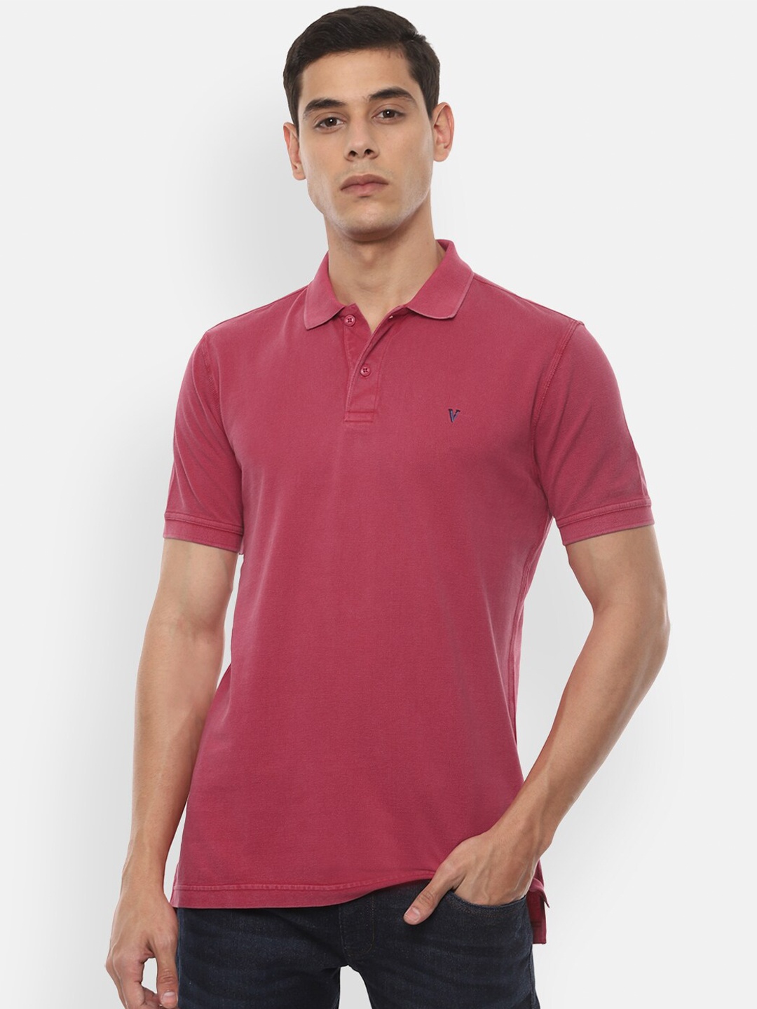 

VAN HEUSEN DENIM LABS Men Pink Polo Collar Cotton Pure Cotton T-shirt