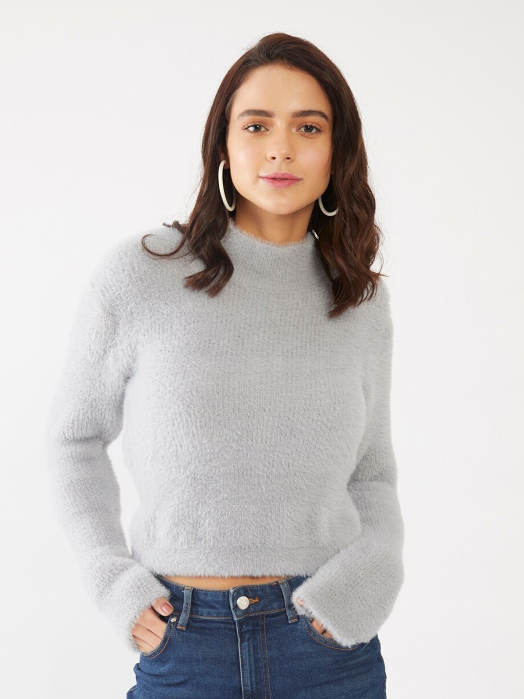 

Zink London Women Grey Pullover with Fuzzy Detail