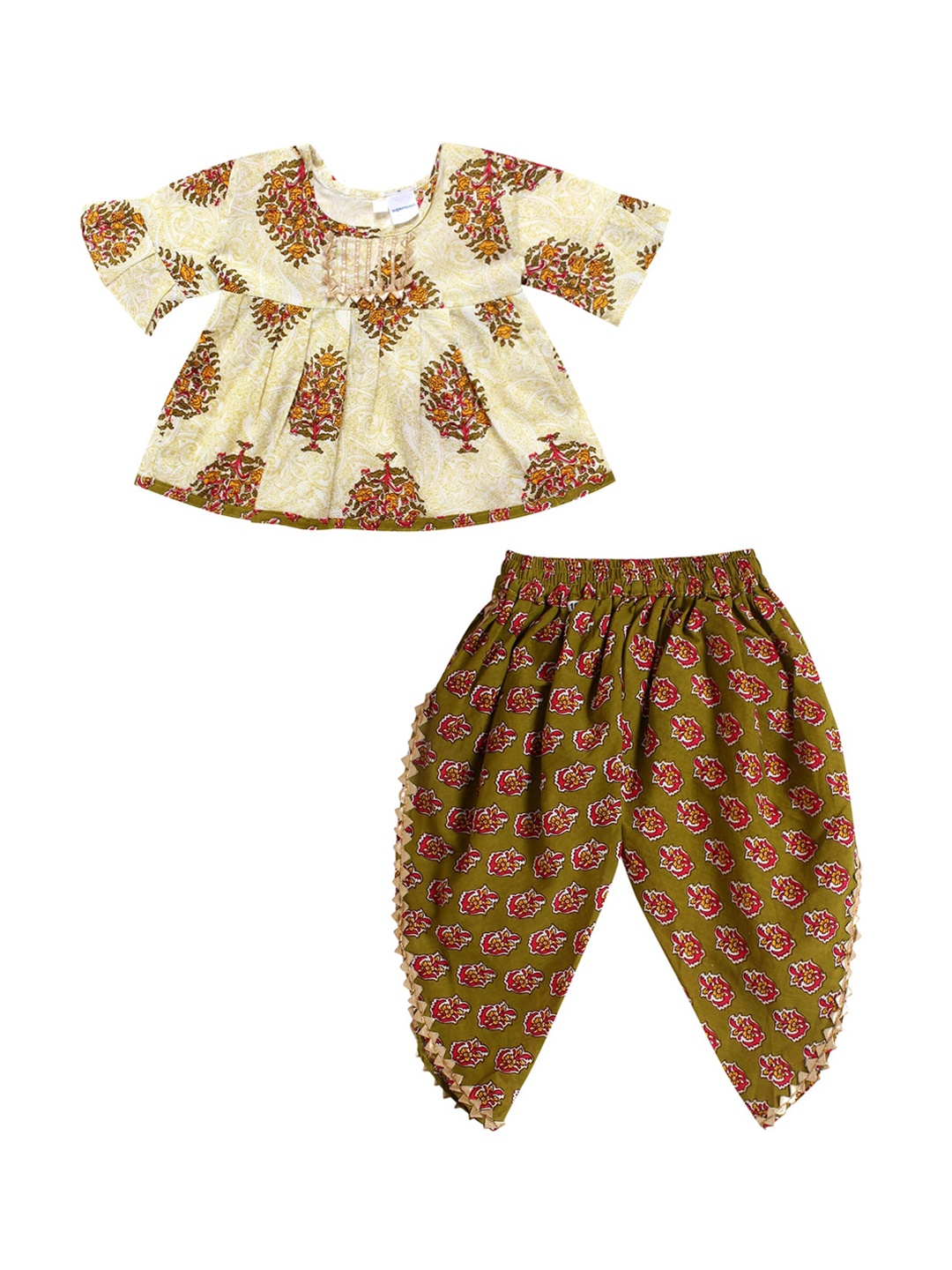 

Superminis Girls Multicoloured Printed Pure Cotton Kurti with Dhoti Pants, Multi