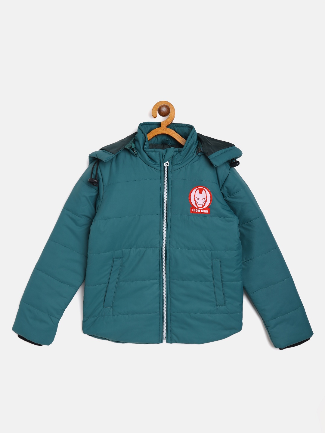 

Disney Boys Green Solid Iron Man Applique Detail Padded Jacket with Detachable Hood