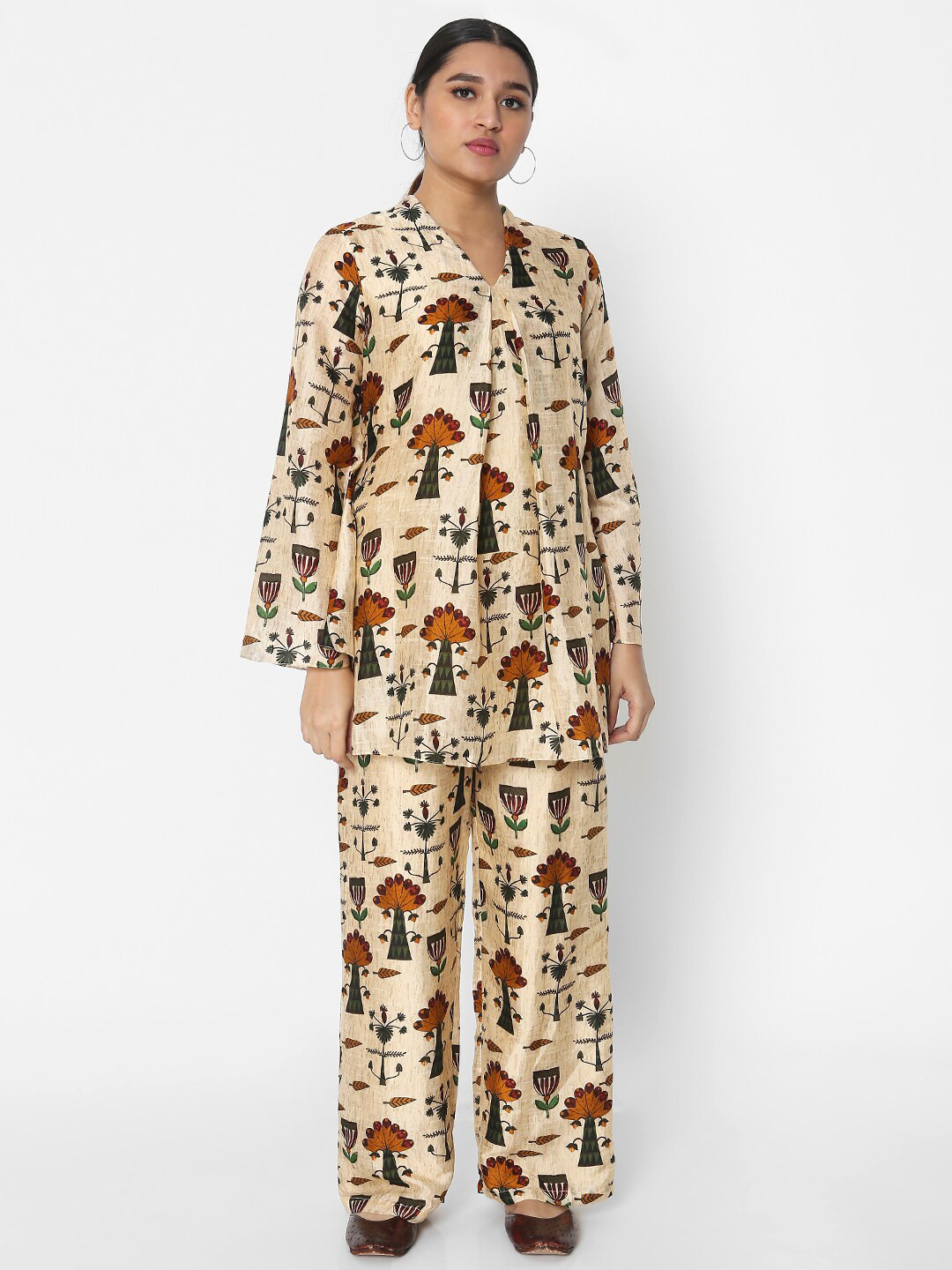 

Masaba Women Beige & Mustard Yellow Printed Tunic with Palazzos