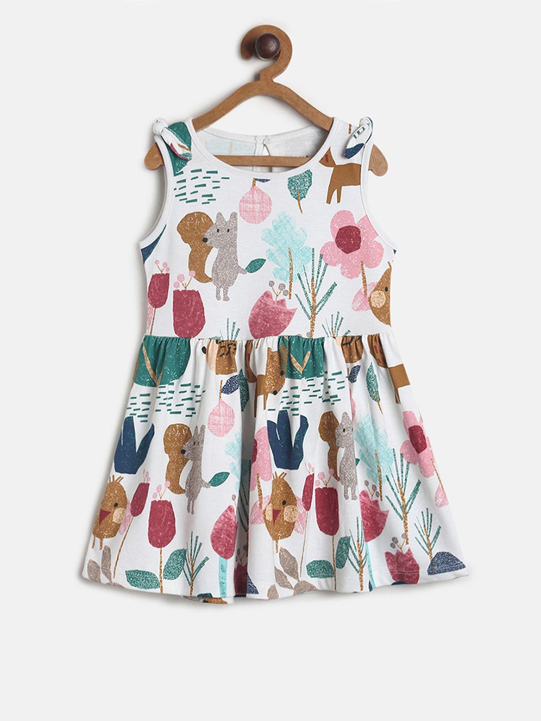 

MINI KLUB Girls Conversational Printed Cotton Fit & Flare Dress, White
