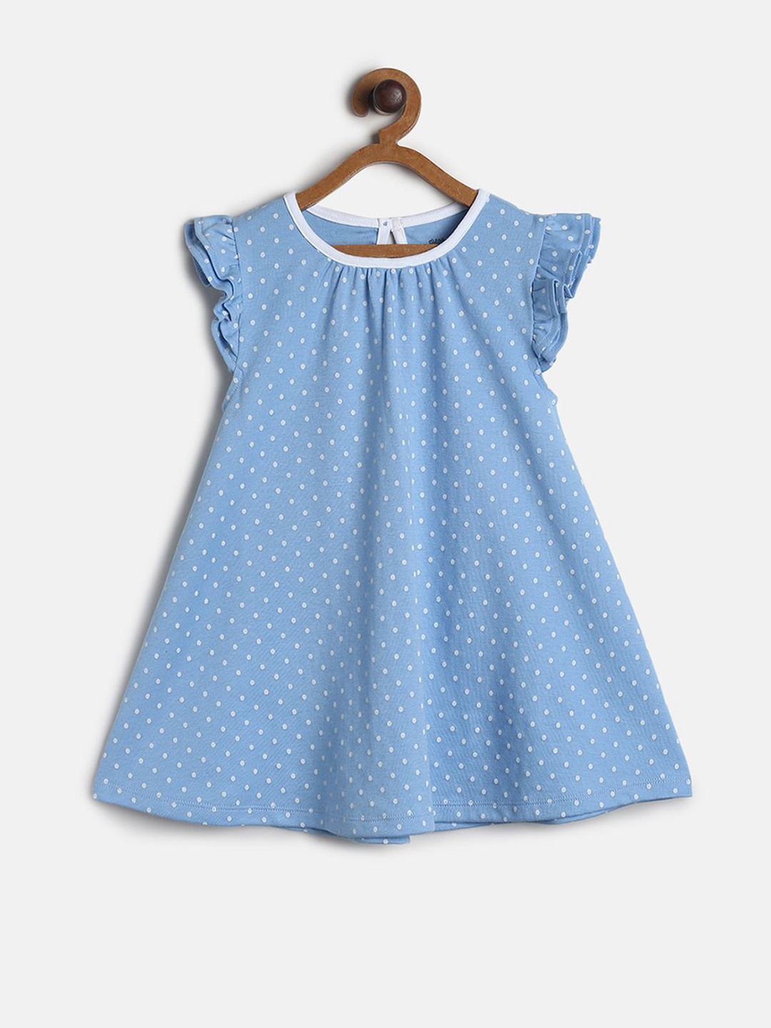 

MINI KLUB Girls Polka Dots Flutter Sleeves Cotton A-Line Dress, Blue