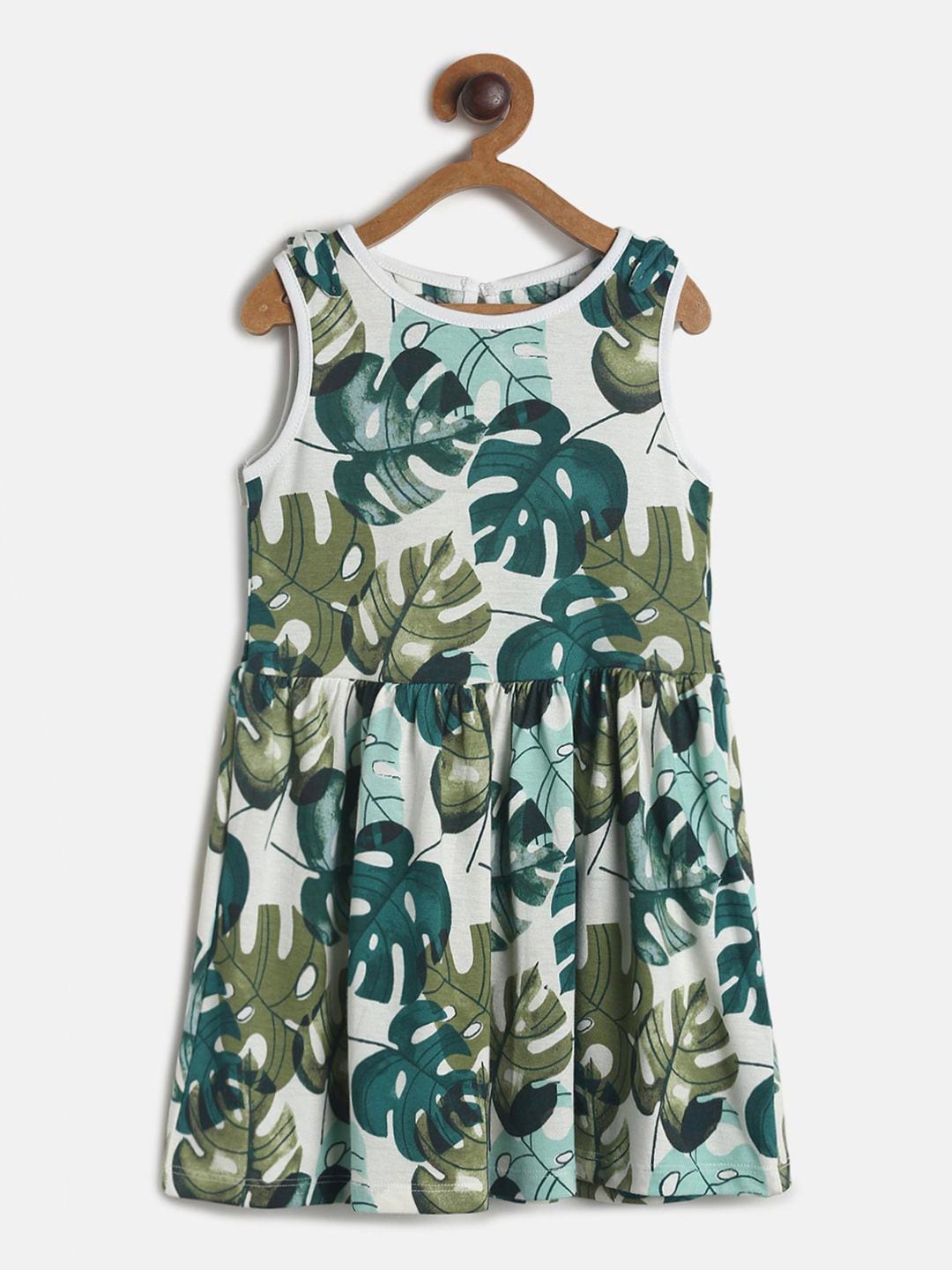 

MINI KLUB Girls White & Green Tropical Printed Dress