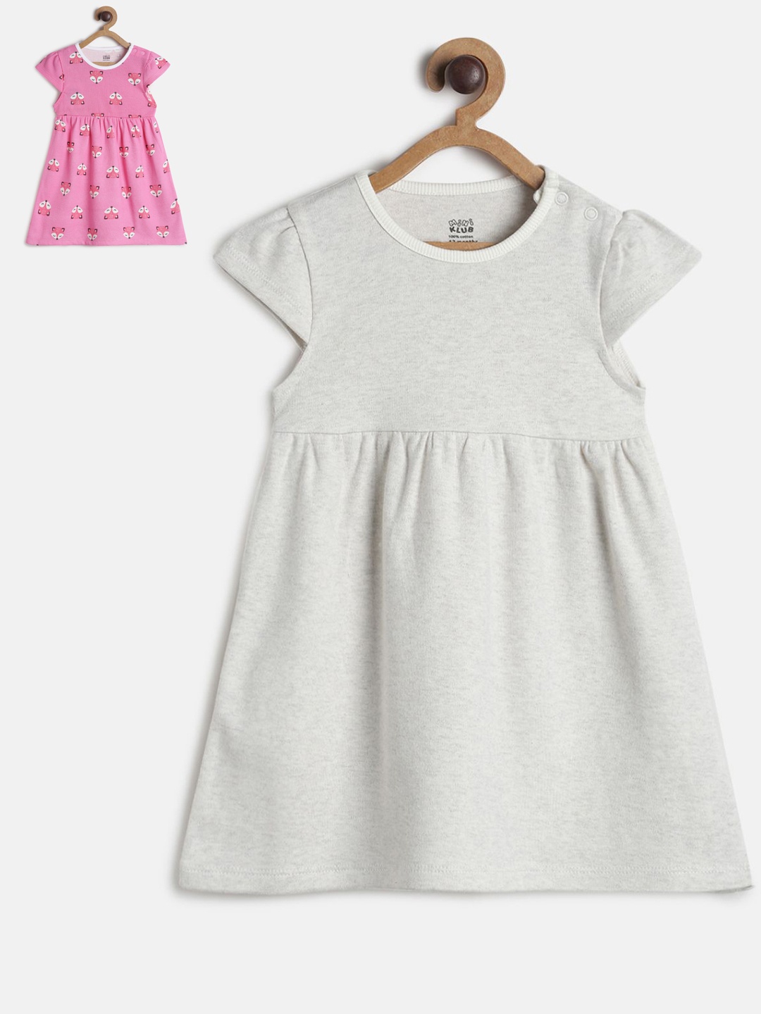 

MINI KLUB Girls Pack Of 2 Pink & Grey Printed A-Line Dresses