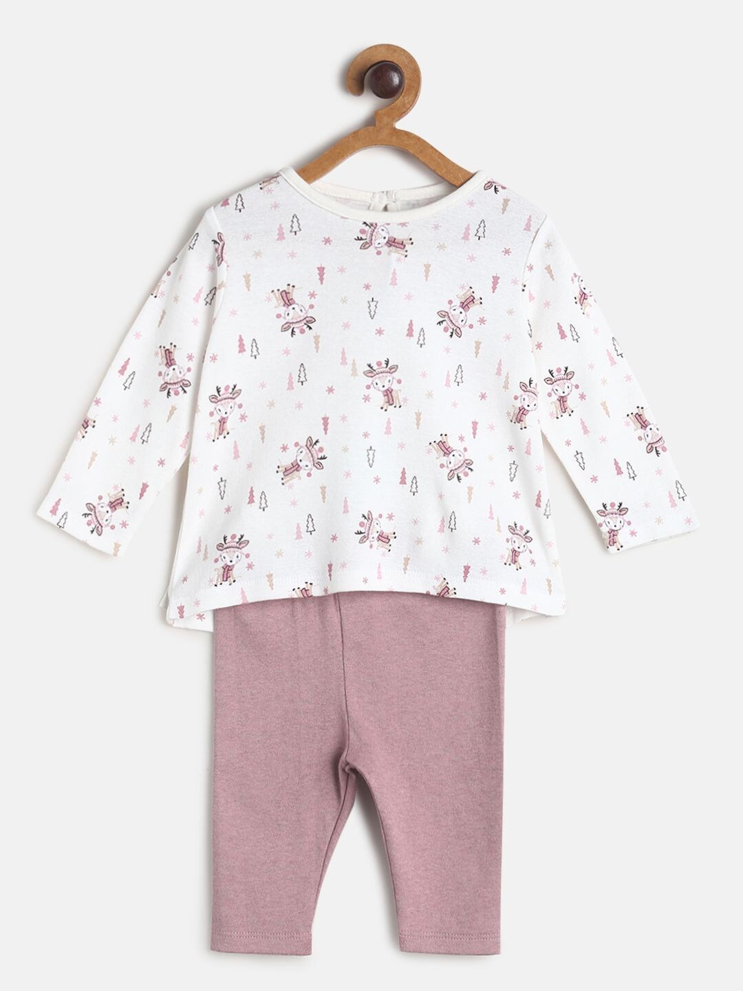 

MINI KLUB Girls White & Pink Printed Top & Bottom Set