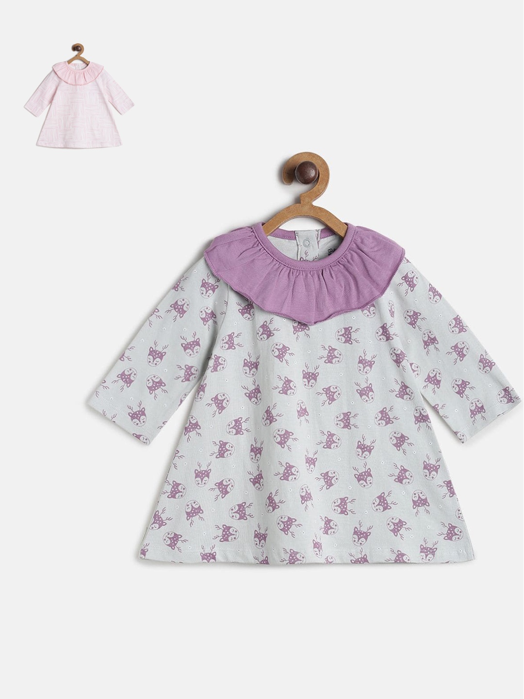 

MINI KLUB Girls Pack of 2 Purple & Pink Printed A-Line Dress
