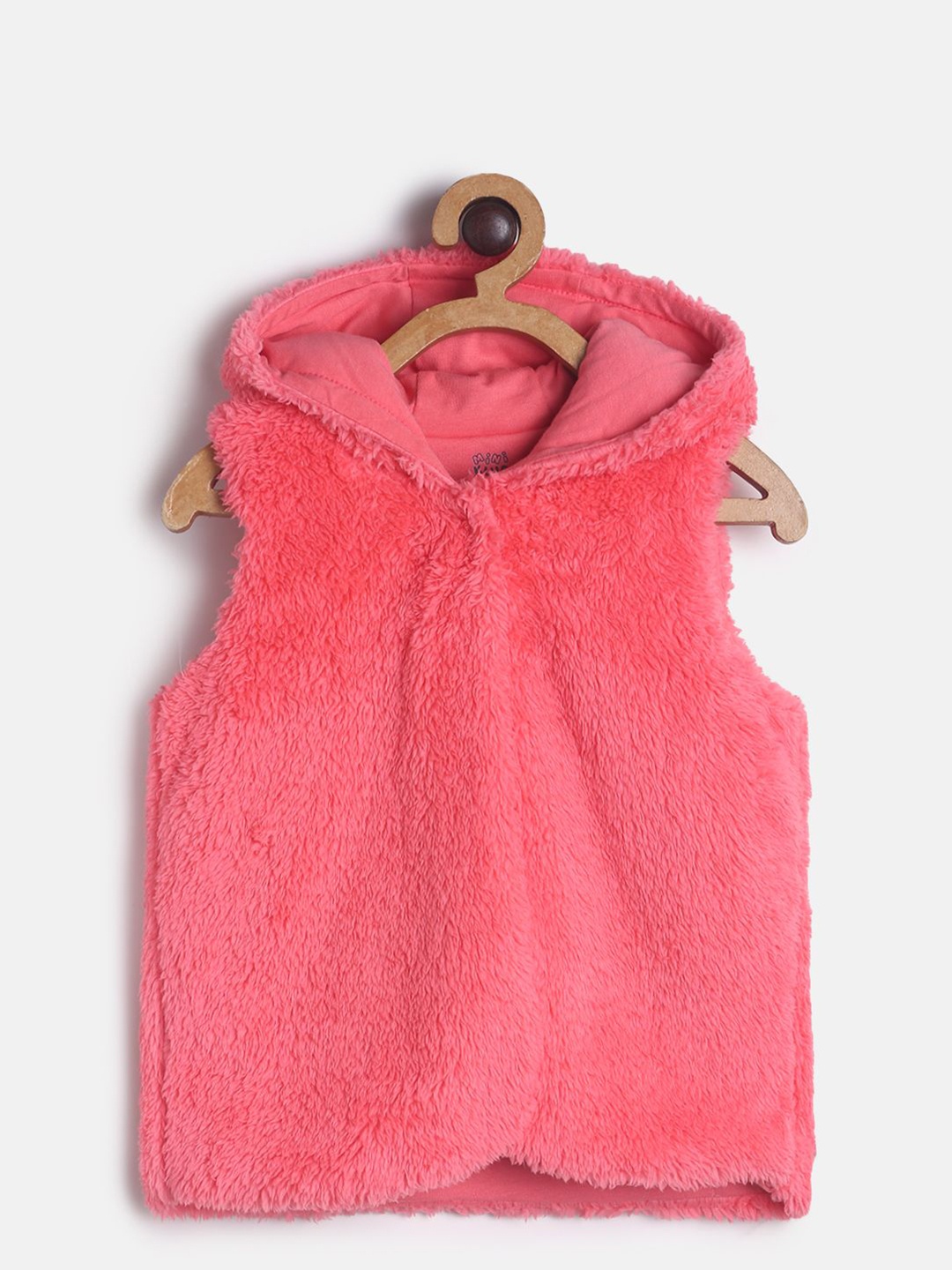 

MINI KLUB Girls Coral Solid Sleeveless Hooded Shrug