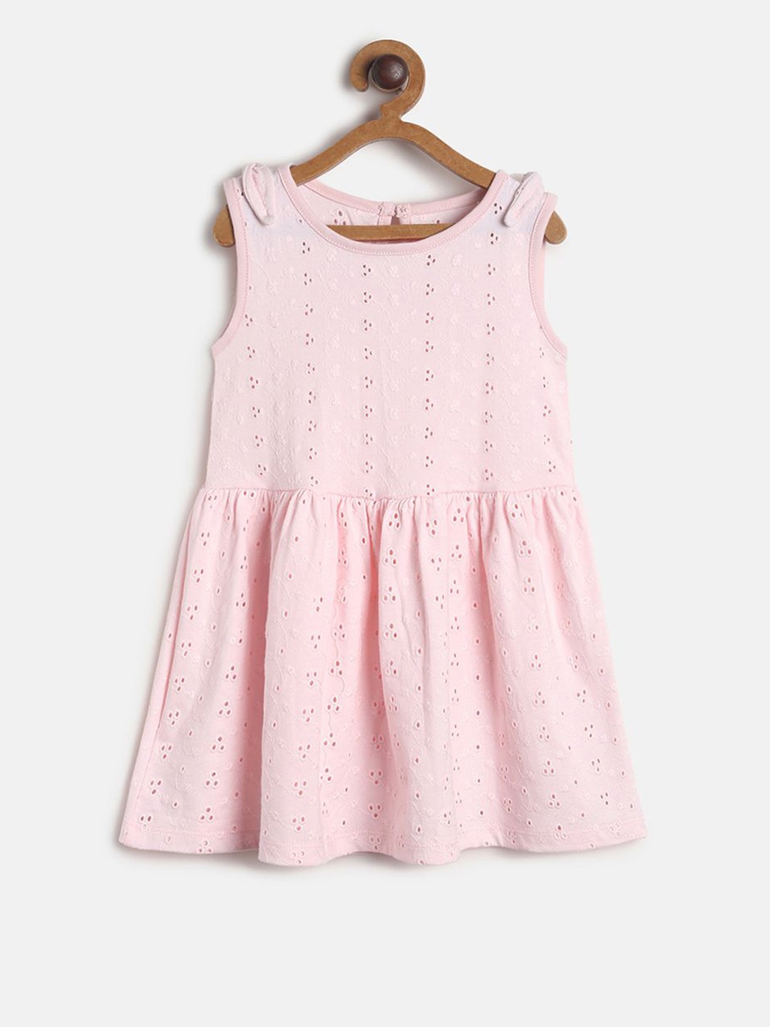 

MINI KLUB Girls Schiffli Sleeveless Cotton Fit & Flare Dress, Pink