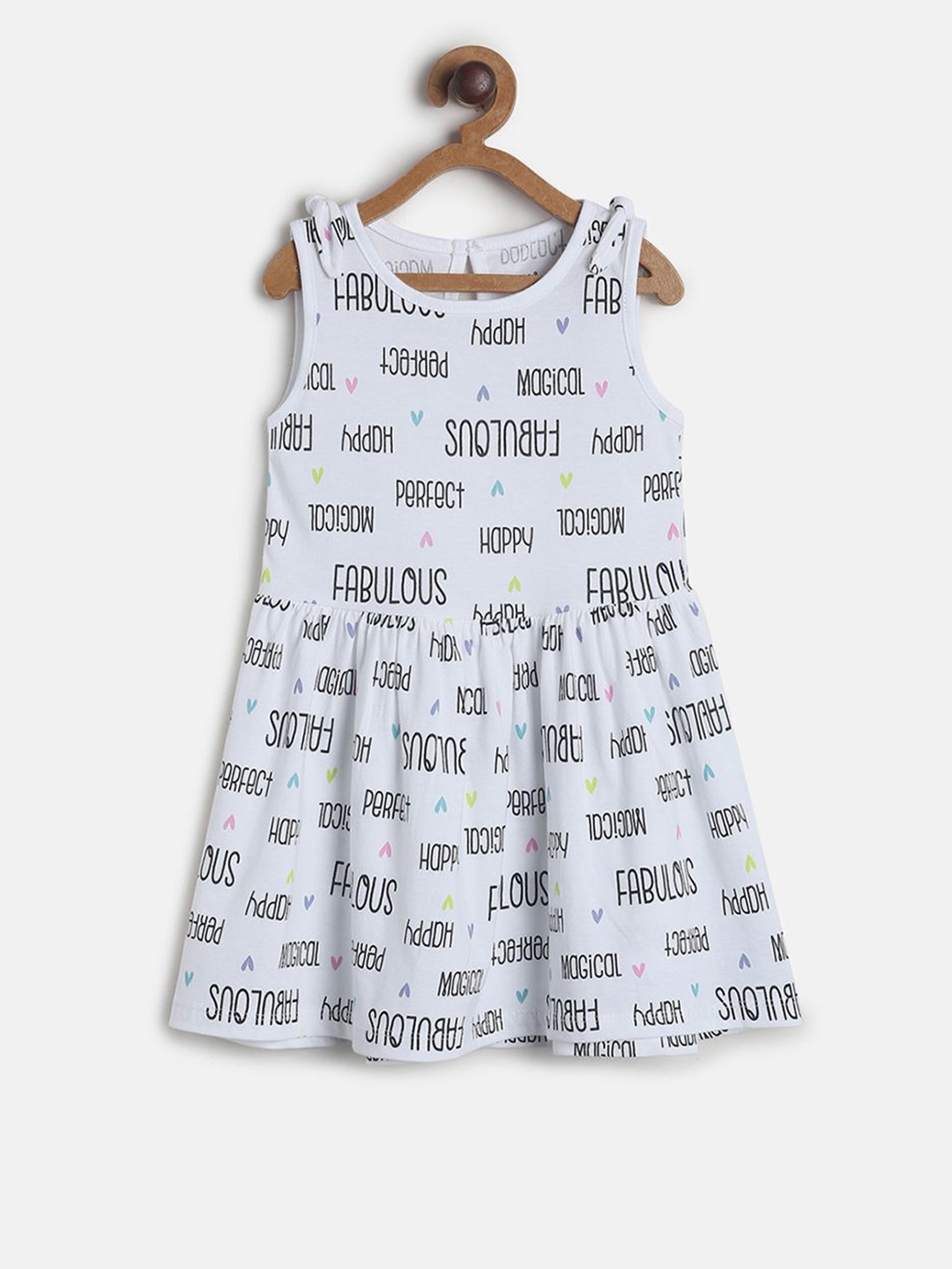 

MINI KLUB Girls Typographic Print Sleeveless Cotton Fit & Flare Dress, White
